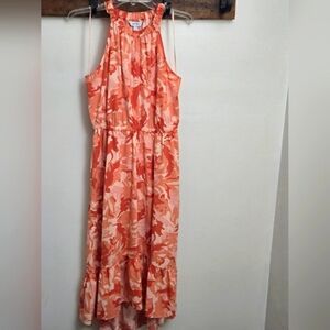 Nine West Halter Dress Floral Orange Peach Long Medium
